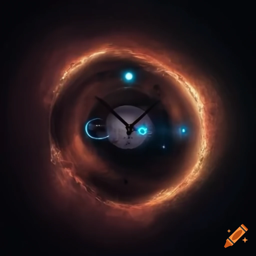 Artistic depiction of a clock in space