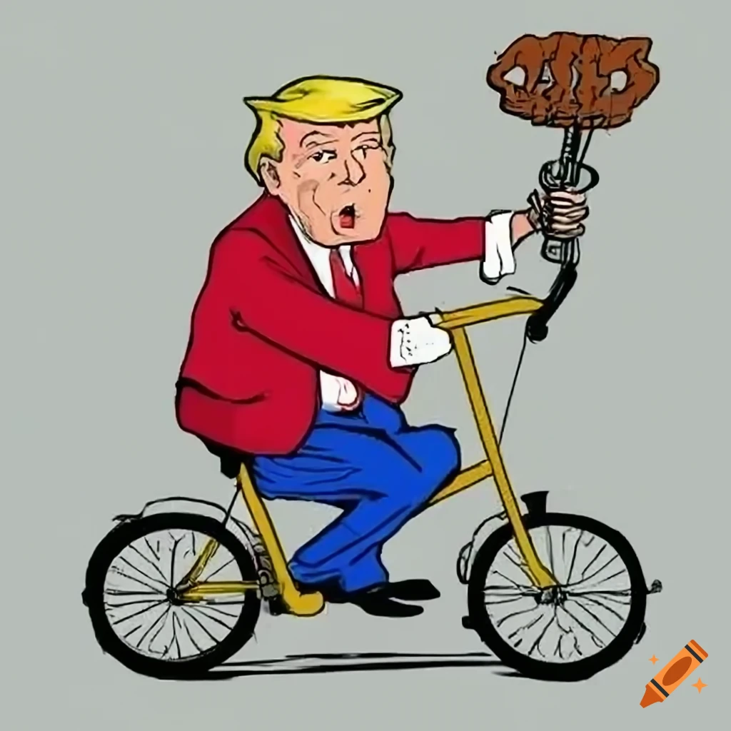 Cartoon depiction of donald trump on a bike on Craiyon