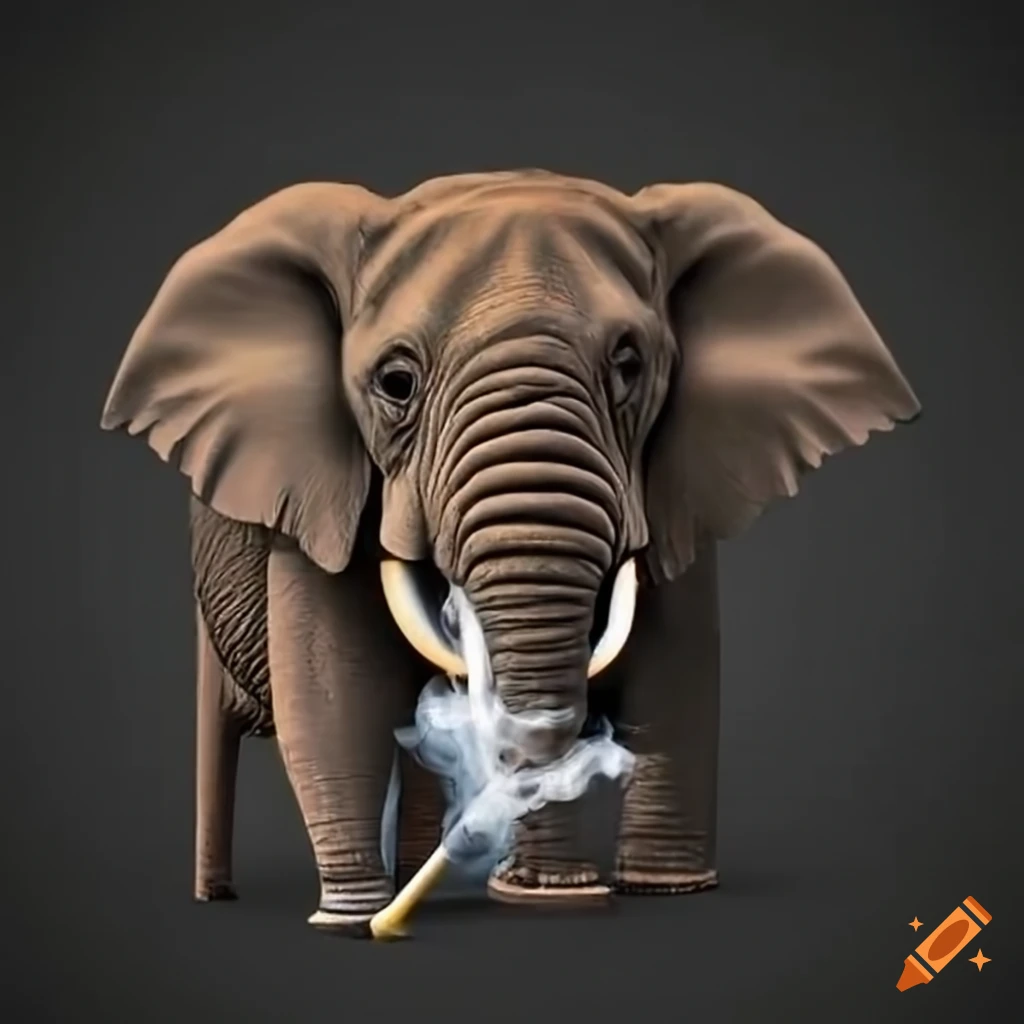 Satirical image of an elephant with a cigarette on craiyon