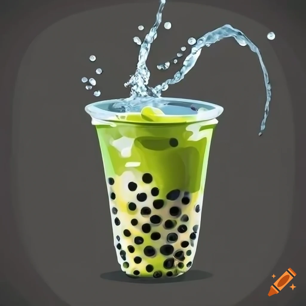 Photorealistic glass containing milk tea and boba