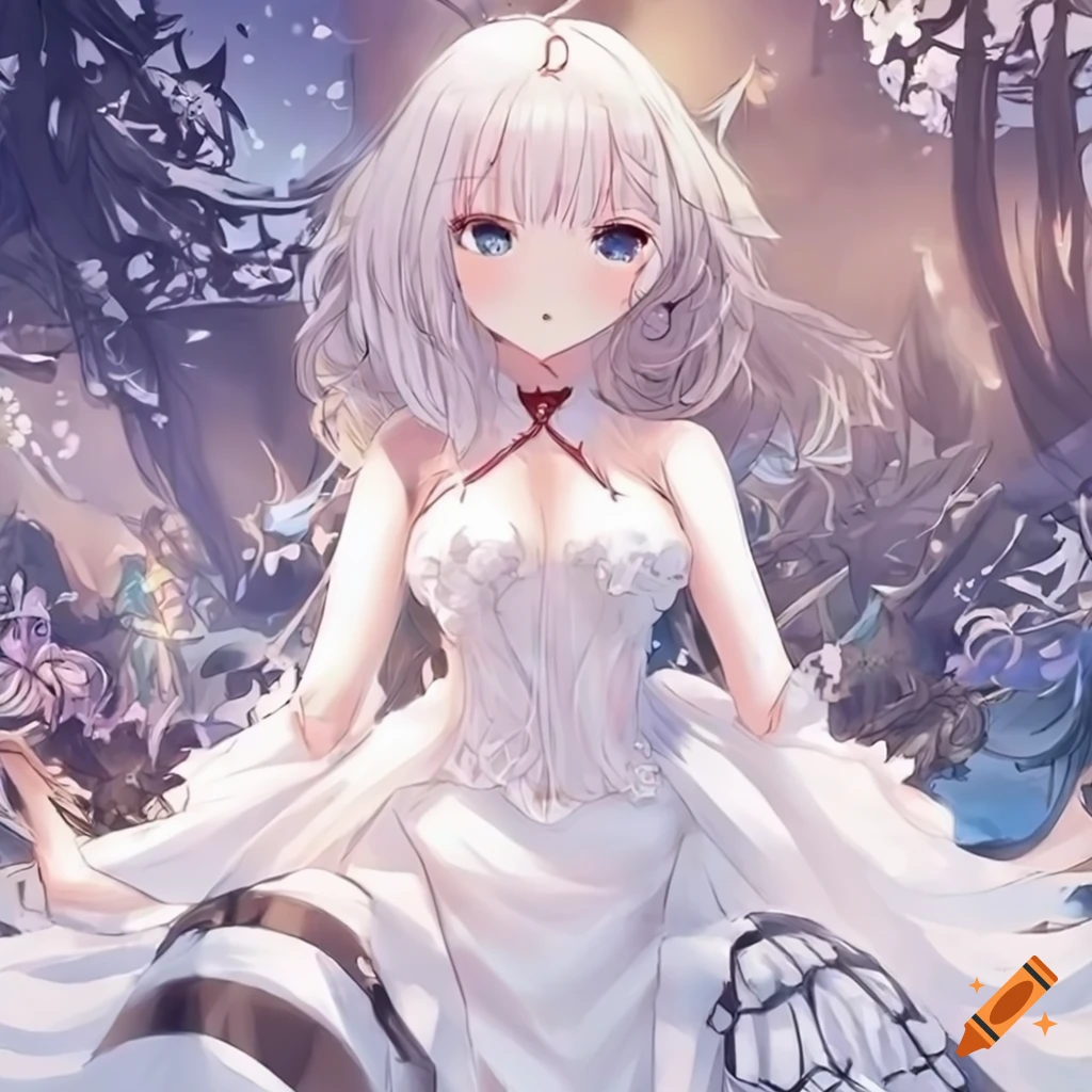 anime girl in elegant white dress