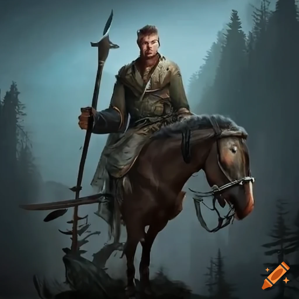 Man on a horse with a spear on Craiyon