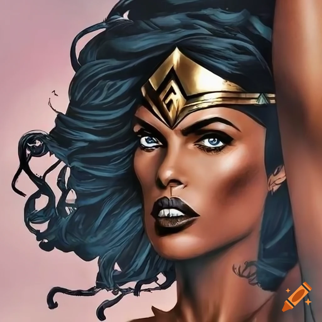 Black wonder woman comic book artwork on Craiyon