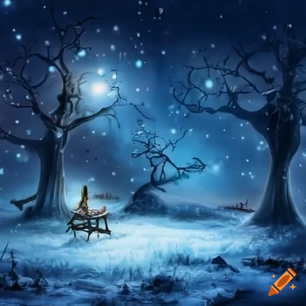fantastic winter scene with sparkles in a magical park