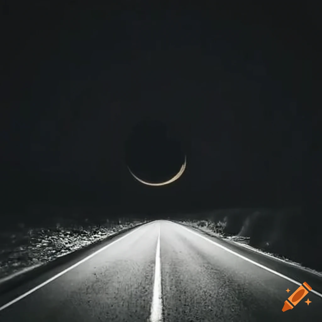 road stretching towards the full moon