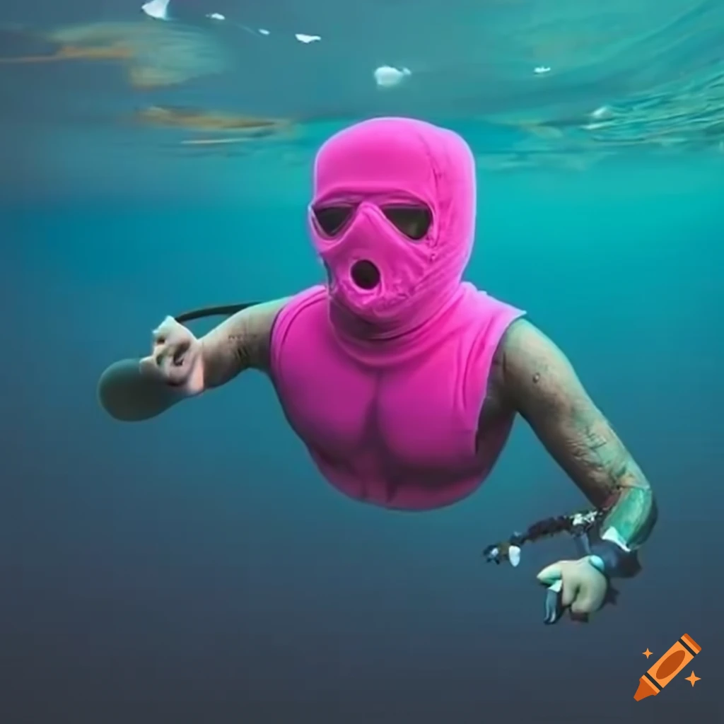 Scuba diver wearing pink ski mask underwater on Craiyon