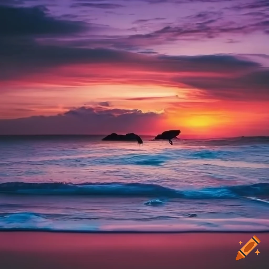 beautiful beach waves at sunrise