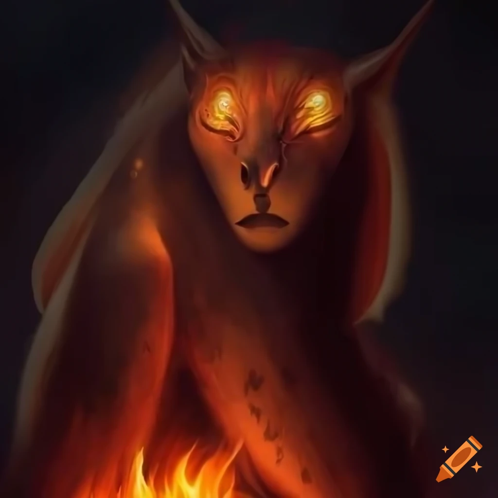 illustration of a mythical creature rising from flames
