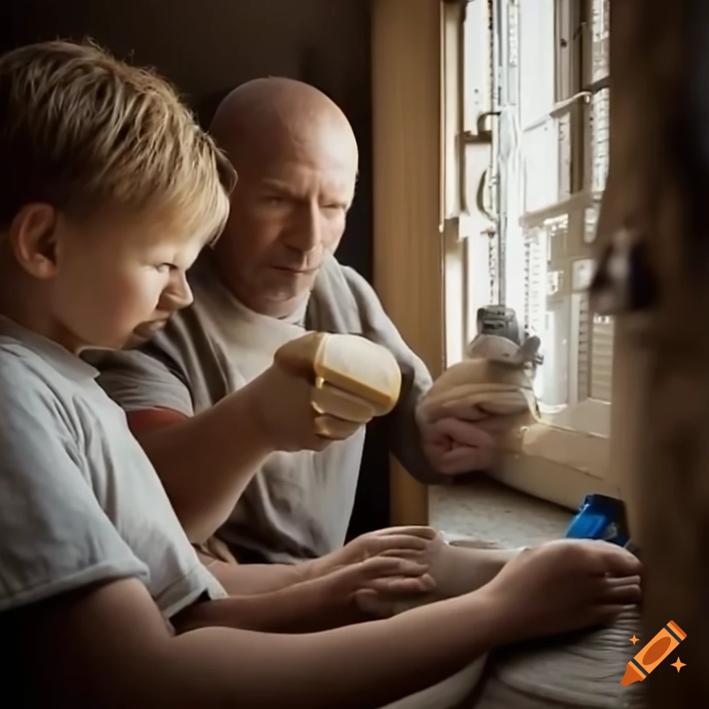image of a dad and son working as electricians