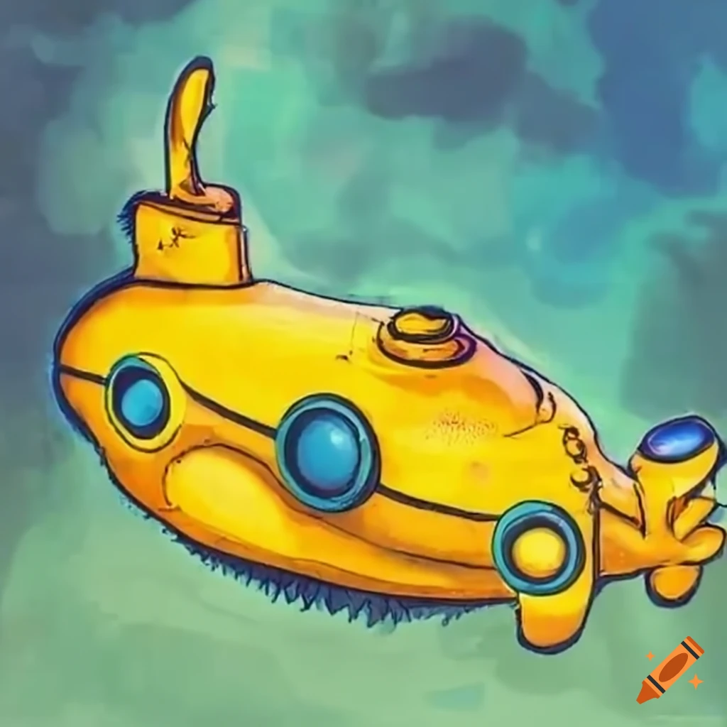 cartoon yellow submarine with people inside