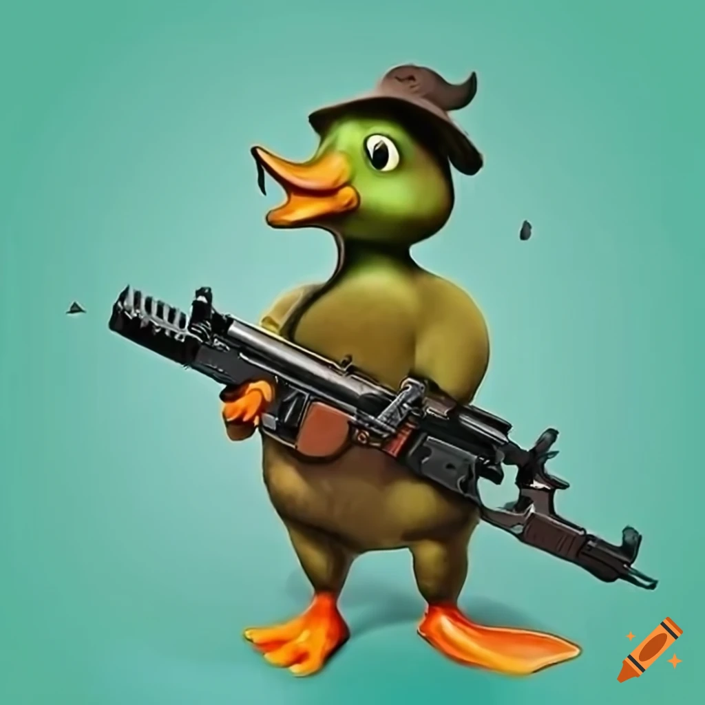 humorous image of a duck holding a gun