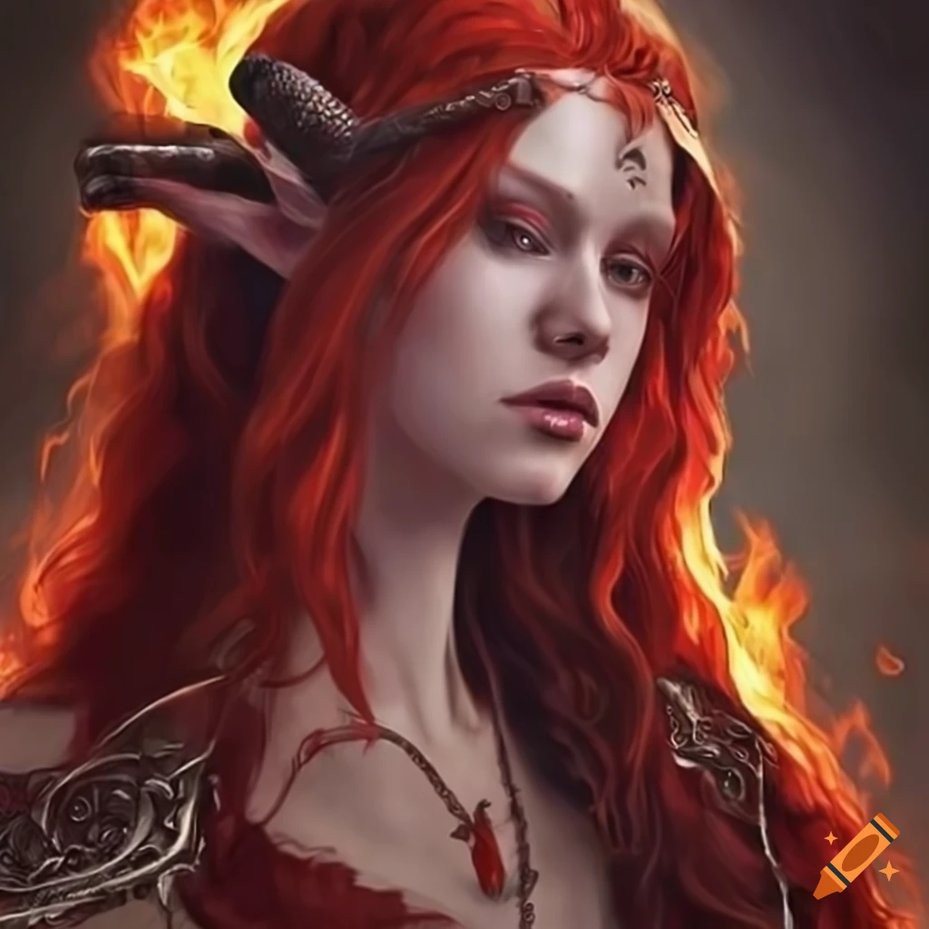Half elven woman with fiery red hair on Craiyon