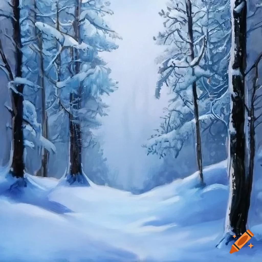 winter painting of a snowy forest