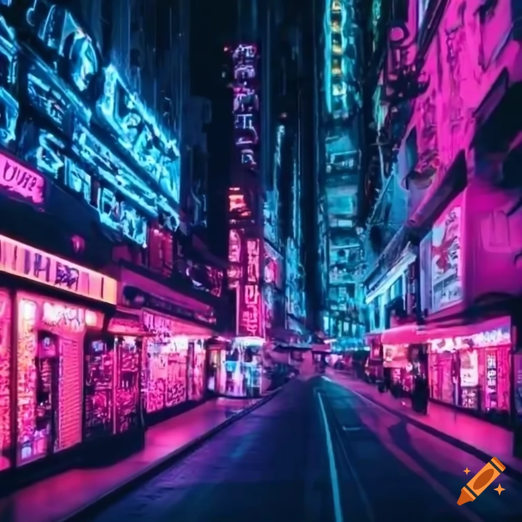 Neon lights in the cityscape of hong kong on Craiyon