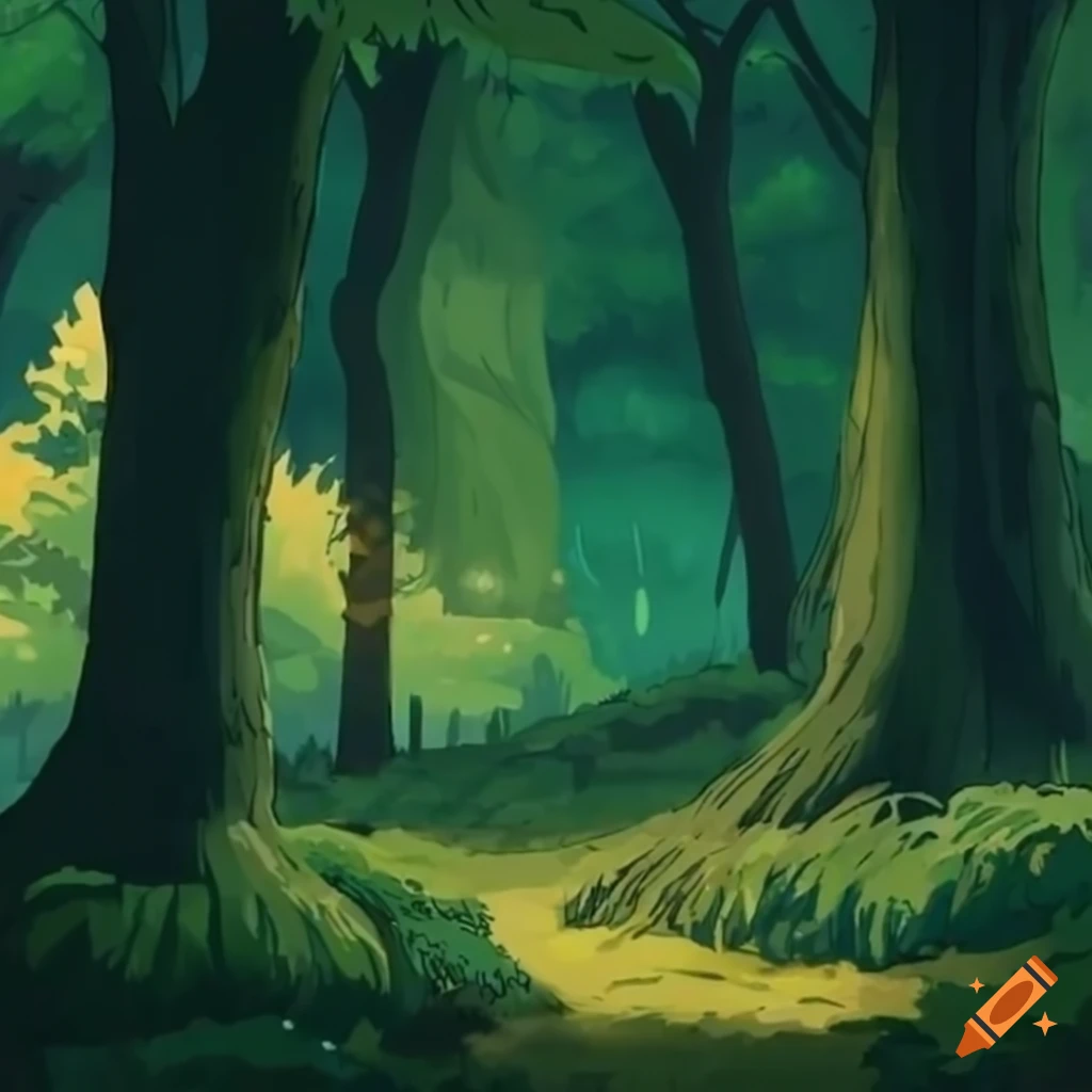 forest scene inspired by Studio Ghibli