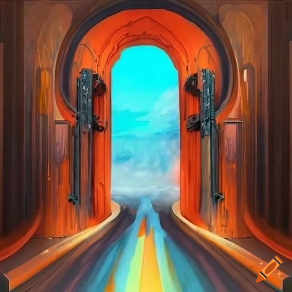 Colorful Painting Portraying A Narrow Gate Colorful Painting Portraying A Narrow Gate