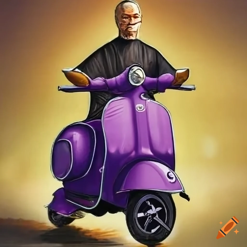 stamp with a priest on a vespa