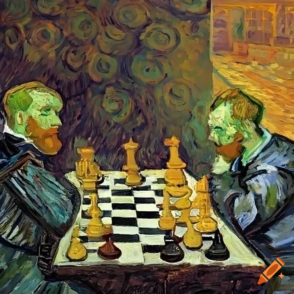Painting of a chess game in the style of vincent van gogh on Craiyon