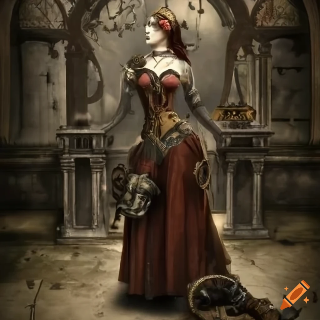 image of a steampunk widow at a tomb