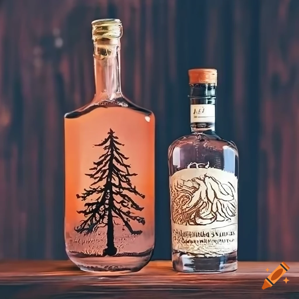 gin bottle with embossed redwood tree design