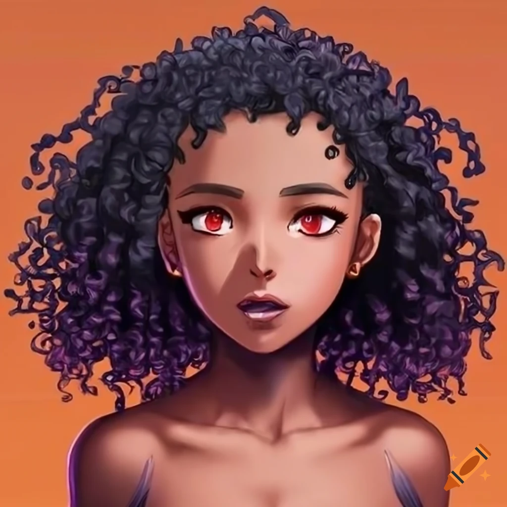 Anime Style Character With Dark Skin And Curly Afro Hair On Craiyon