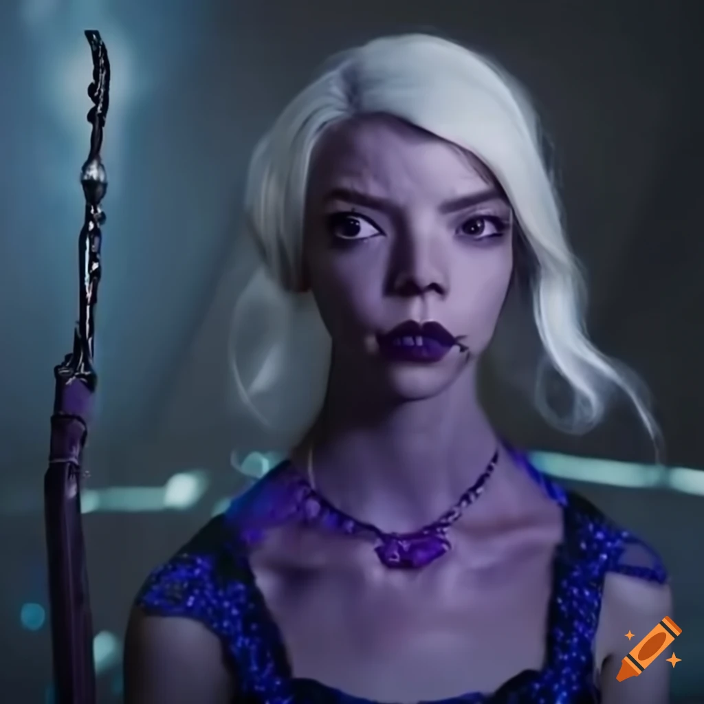 Image Of A Dark Blue Skinned Alien Drow Girl With Purple Eyes And White Hair On Craiyon 6965