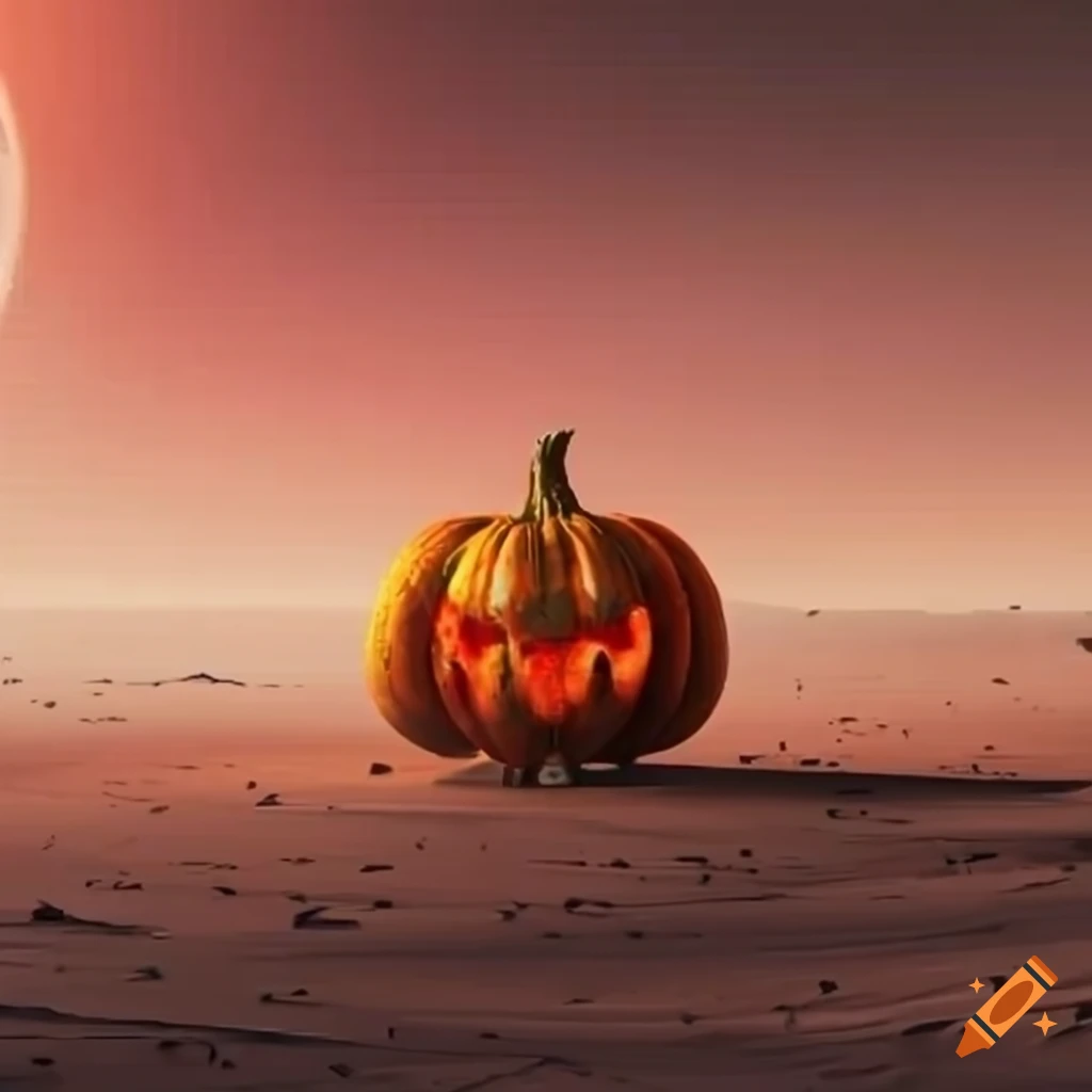 sci-fi pumpkin on a desert space landscape