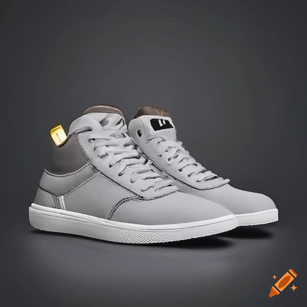 Luxury men's sneakers in light grey and black on Craiyon