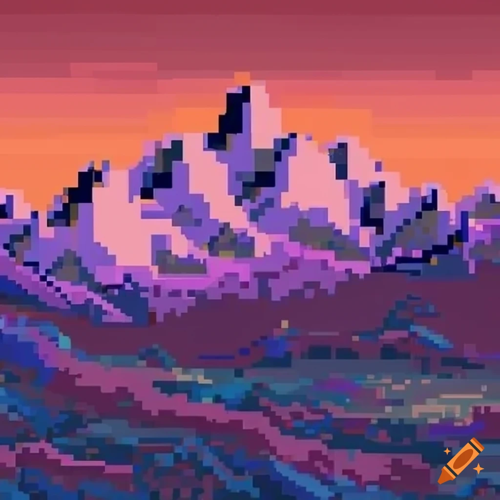 pixel art of floating mountains