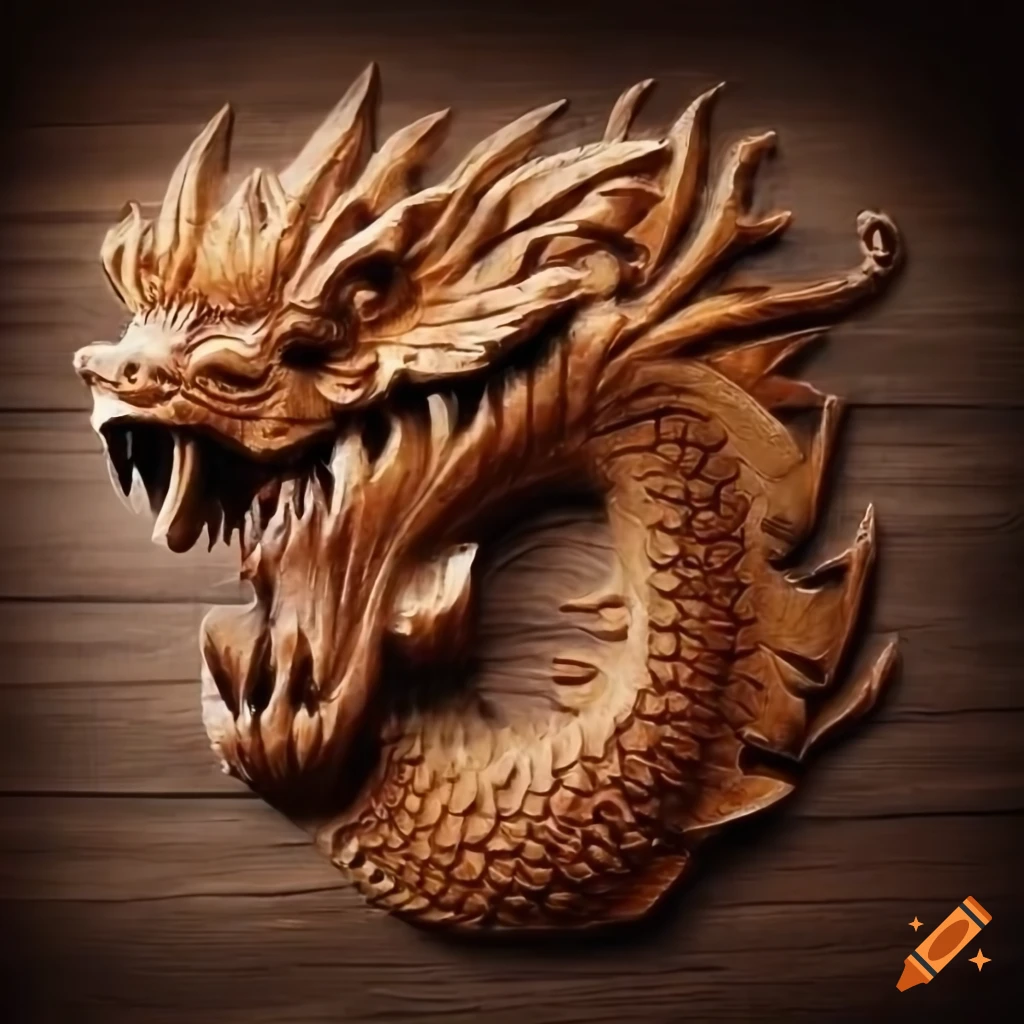 Celtic dragon design carved in wood on Craiyon