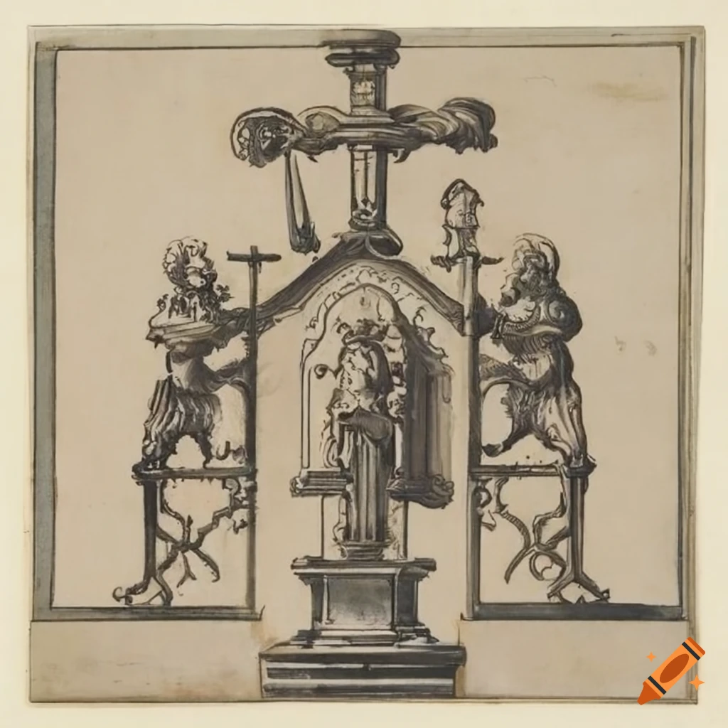 heraldry design with two saints and a cross
