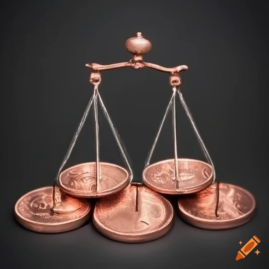 Closeup of balanced copper coins