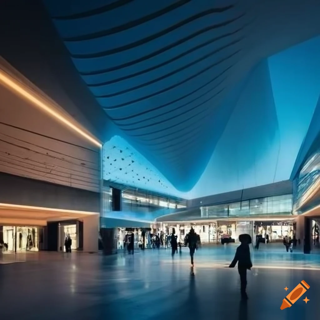 architectural drawings of a modern shopping mall