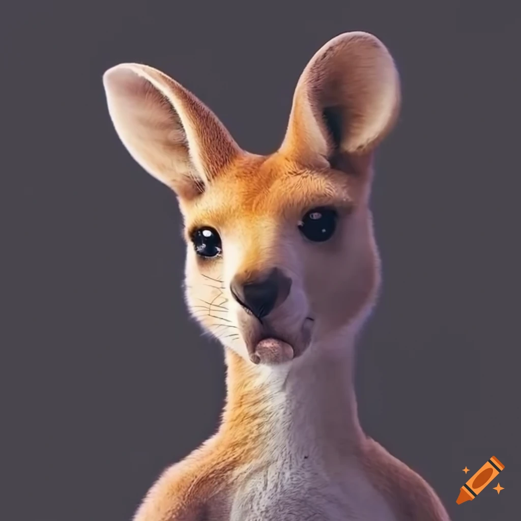 kawaii anthropomorphic kangaroo with yellow eyes