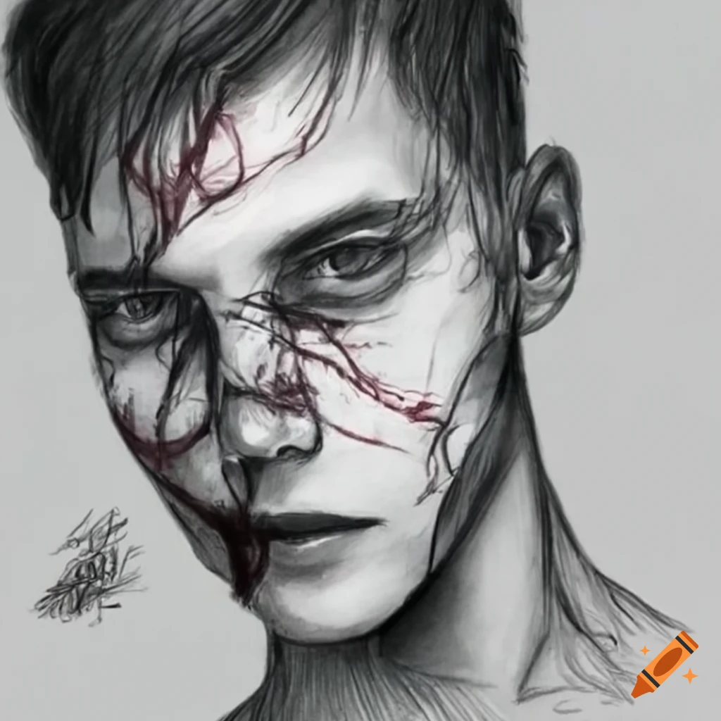 portrait of an injured man with visible wounds