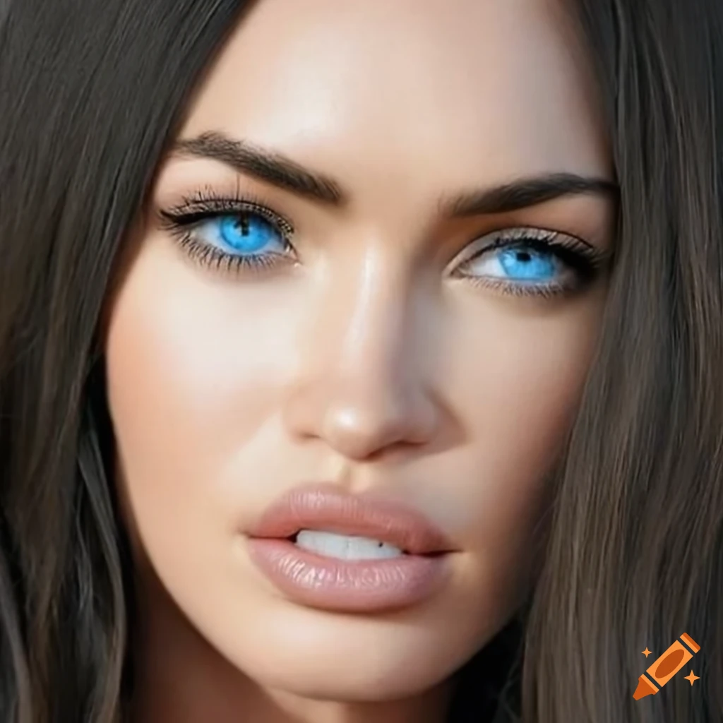 Portrait of a beautiful woman with tan skin and blue catlike eyes