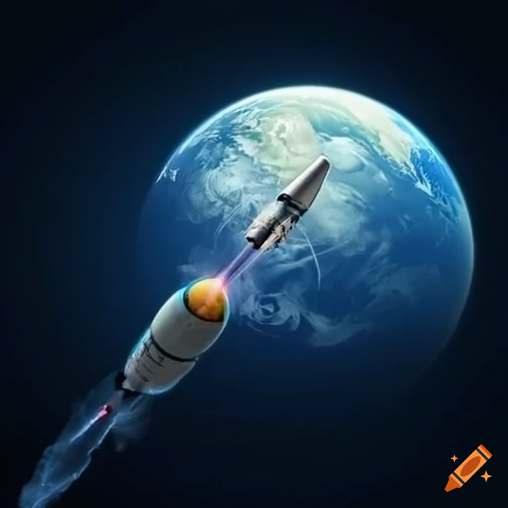 concept art of a rocketship leaving earth