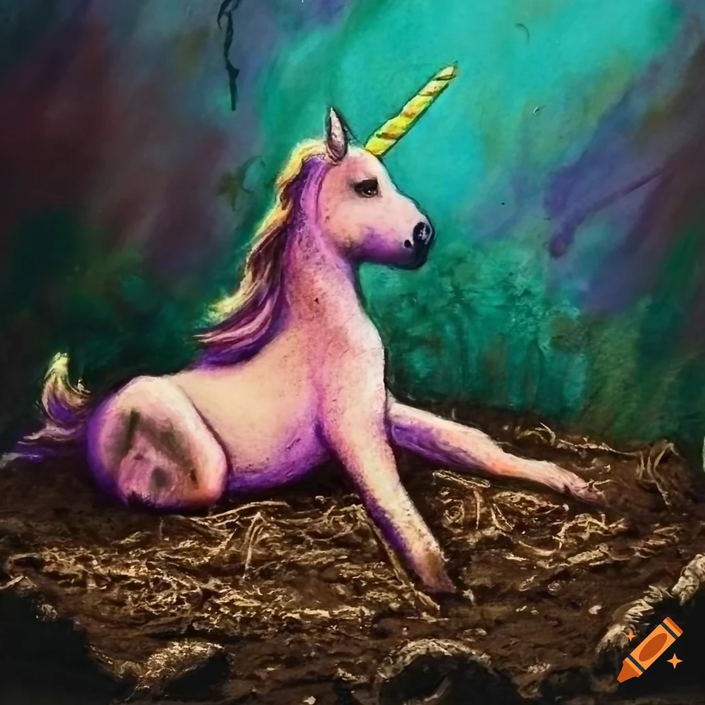 Unicorns and pink dinosaurs playing in a scenic natural landscape on