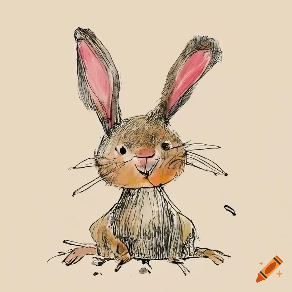 playful illustration of a bunny by Quentin Blake