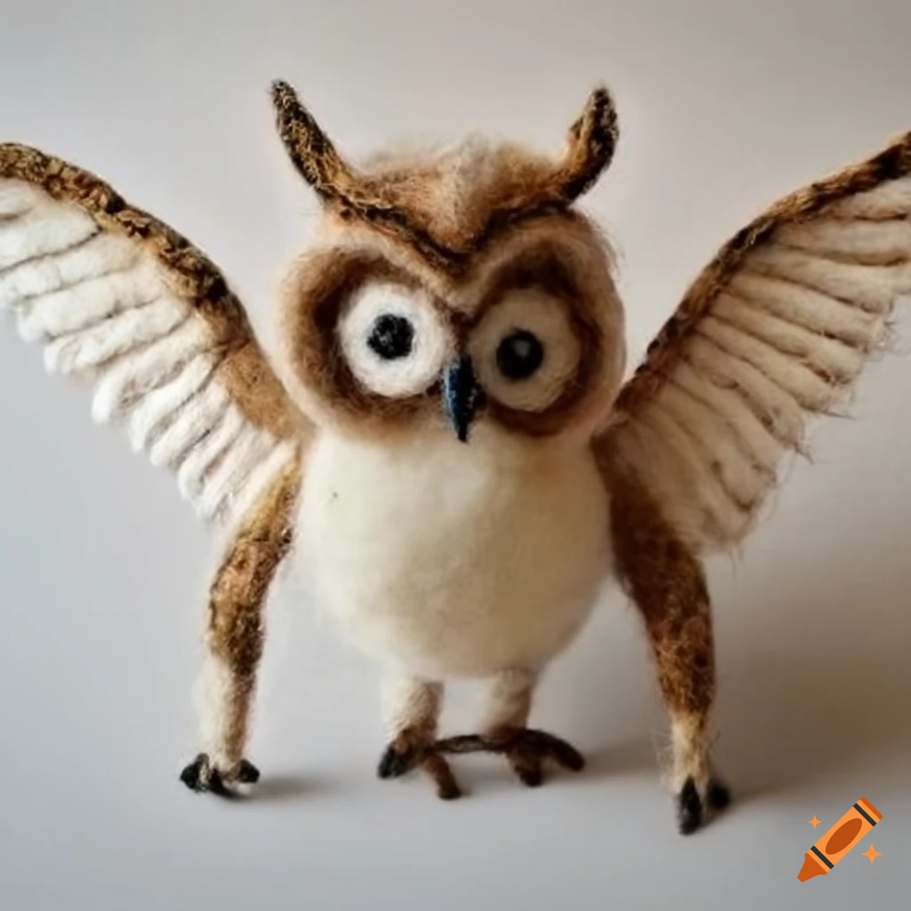 felted wool owl sphinx creature