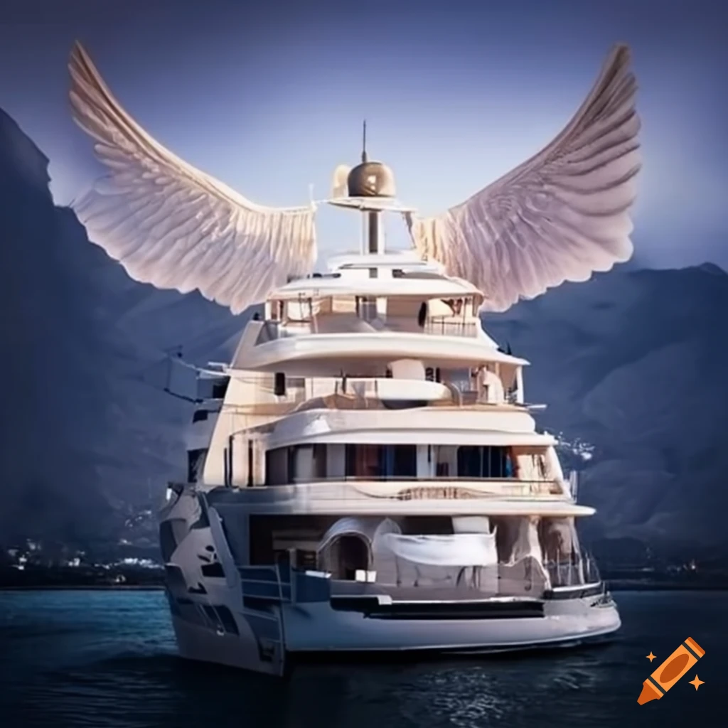 luxurious yacht with angel wings