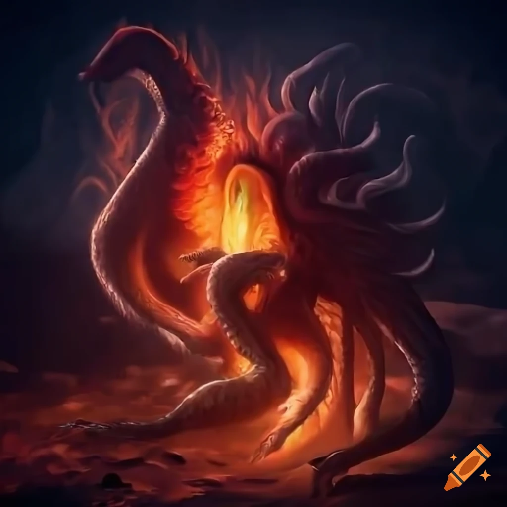 illustration of a mythical creature rising from the flames