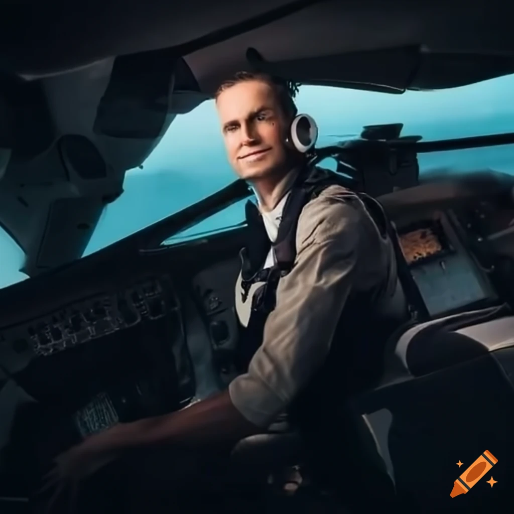 pilot posing confidently in a cockpit