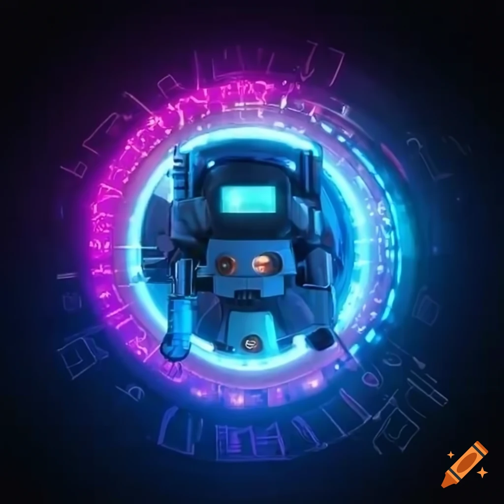 futuristic illuminated round machine with lettering