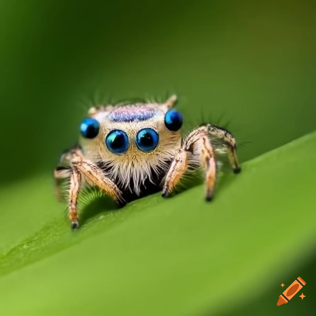 cute jumping spider with blue eyes