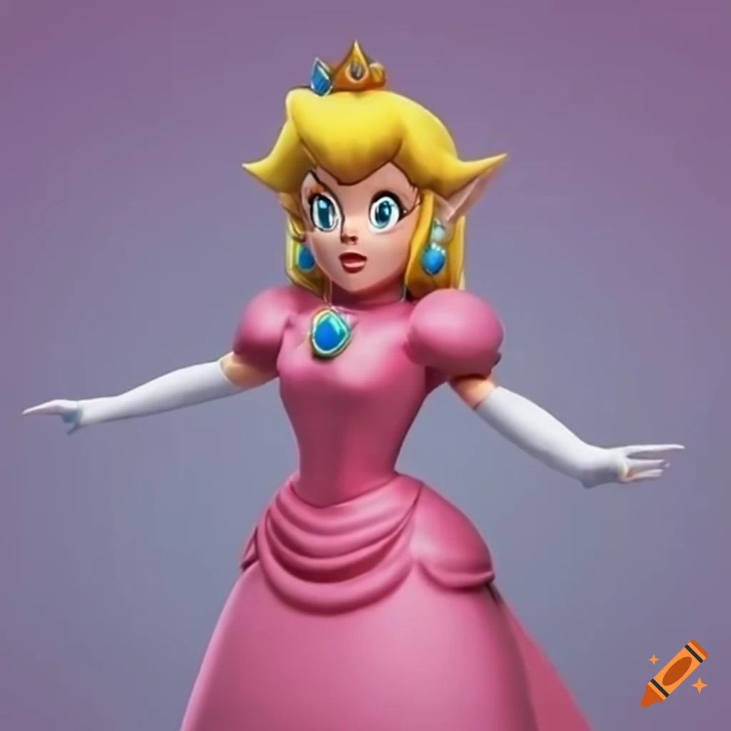 Princess Peach and Link in elegant ballgowns