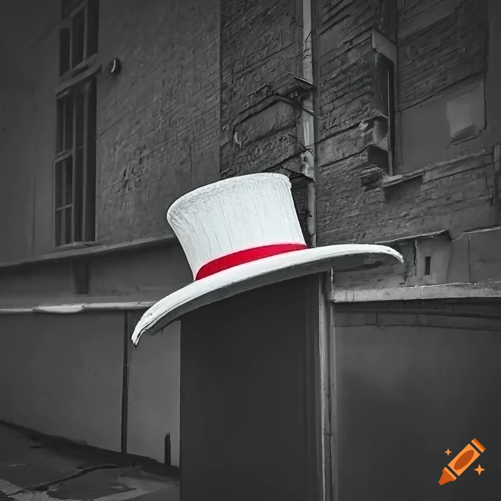 image of a bloodstained white top hat in a dark alley