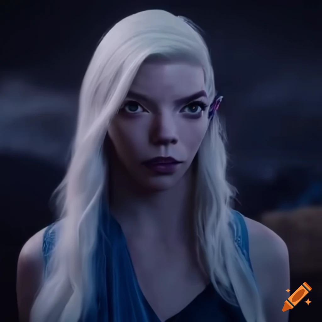 Image Of A Dark Blue Skinned Alien Girl With White Hair And Purple Eyes On Craiyon 