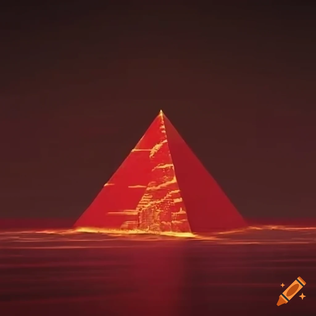 Red pyramid with golden lines hovering on Craiyon