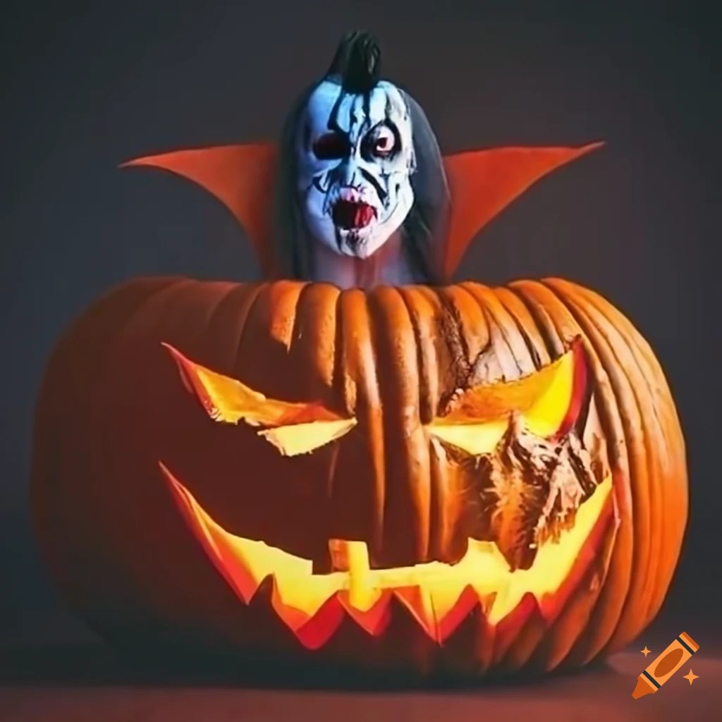 Halloween pumpkin with gene simmons face on Craiyon